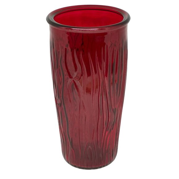 VTG Ruby Red Art Patterned Glass Vase 9.5" Bark Textured MCM Home Accent Decor - Picture 1 of 7